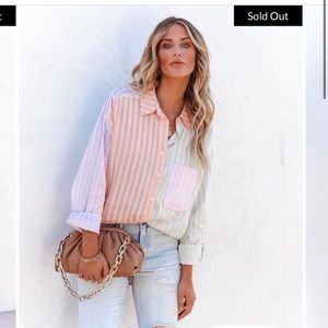 Cotton button down color block shirt nwt